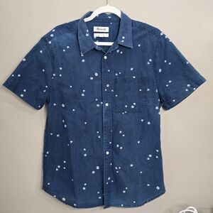Madewell Navy Blue Short-Sleeve Floral Button-Down Shirt